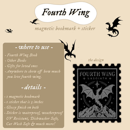 Fourth Wing Magnetic Bookmark + Sticker