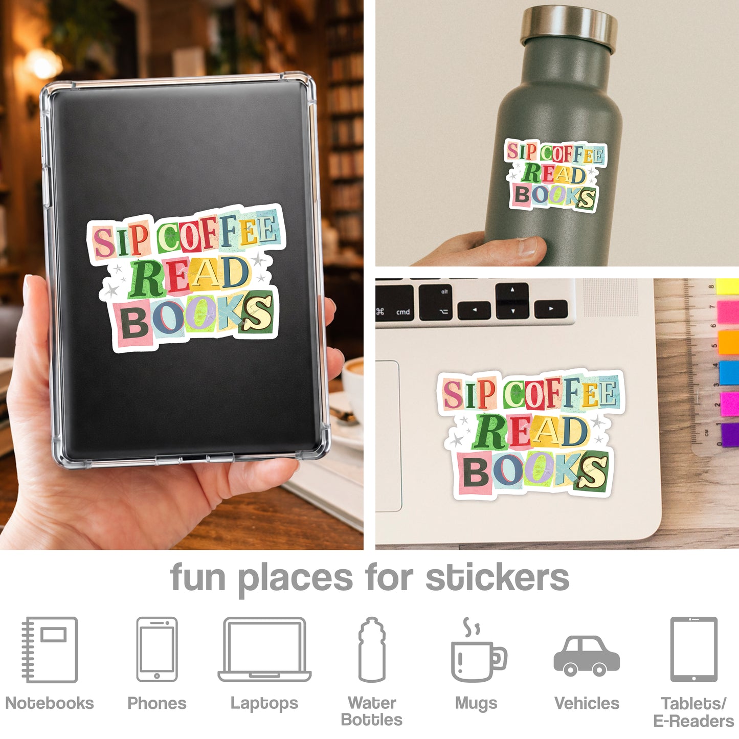 Sip Coffee Read Books Sticker